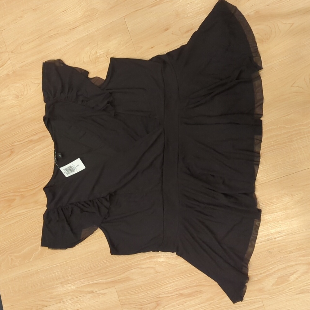 NWT Torrid Black Mesh Ruffle Sleeve Surplice Peplum Top. sz 4